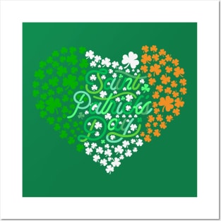 Happy St. Patrick's Day with Shamrock Heart in Irish Flag Colors Posters and Art